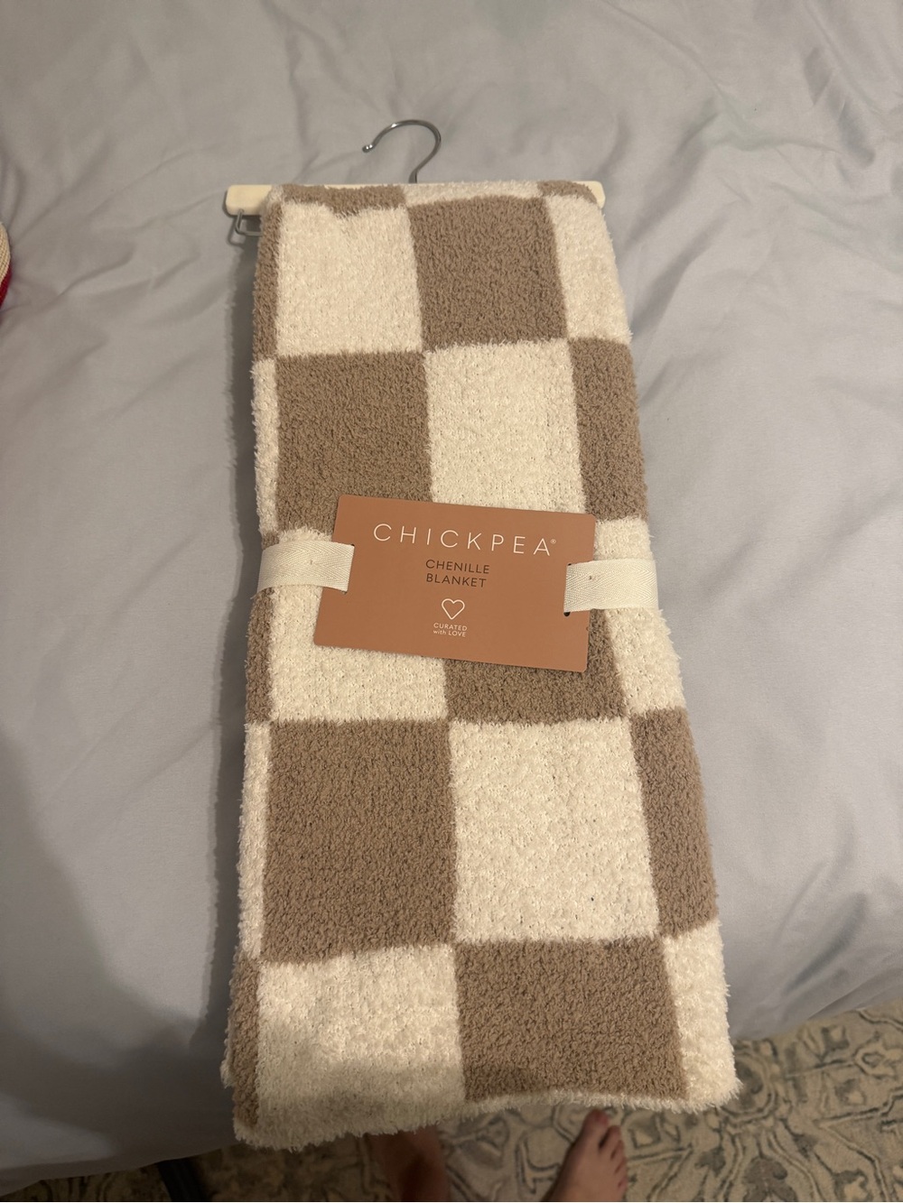 chick pea Cream and Tan Checkered Chenille Throw